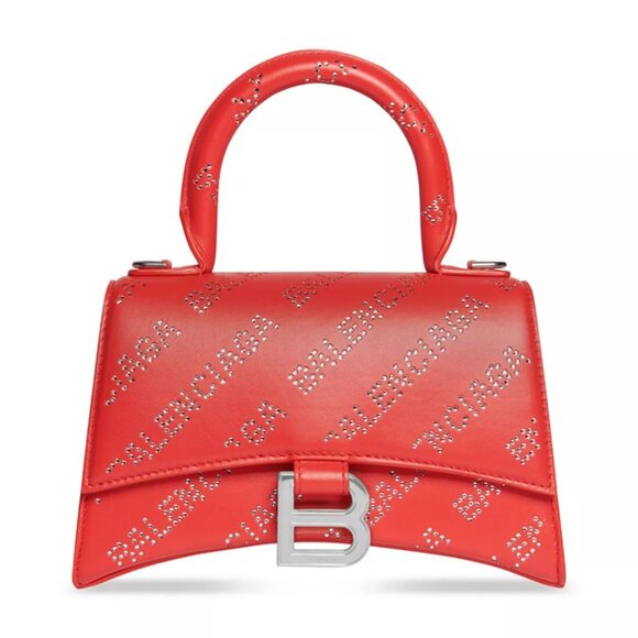 Balenciaga Hourglass Top Handle XS Shoulder Bag Calfskin Leather Logo - Picture 1 of 10